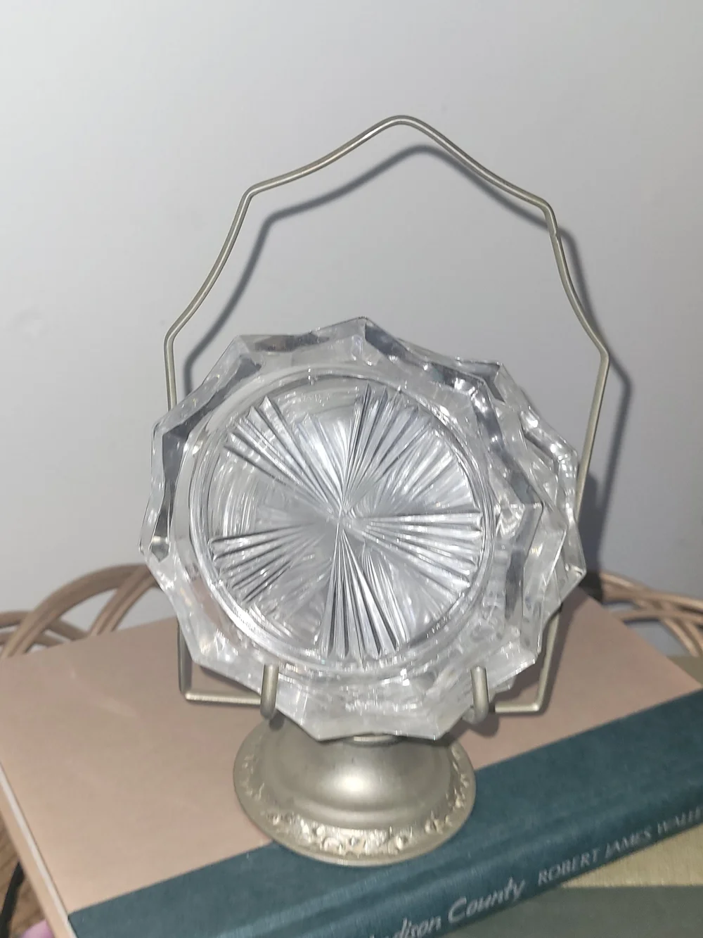 Vintage MCM Glass Starburt Coasters And Silver Caddy.